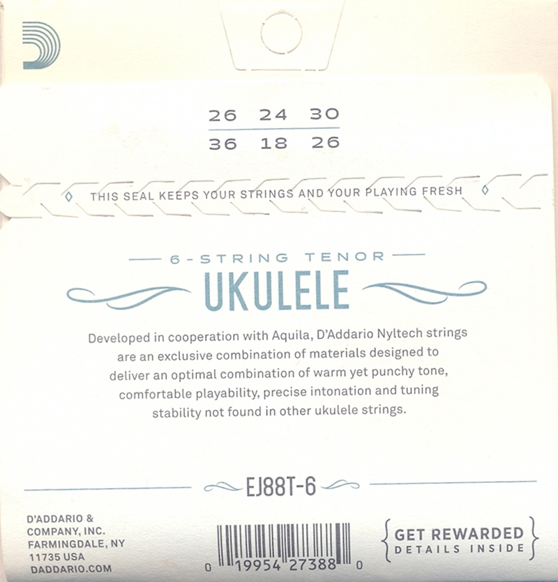 Struny na 6. strunní tenor ukulele D´ADDARIO EJ88T-6 Nyltech