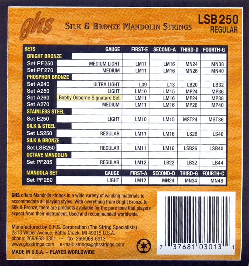 Struny na mandolínu GHS LSB250 Regular