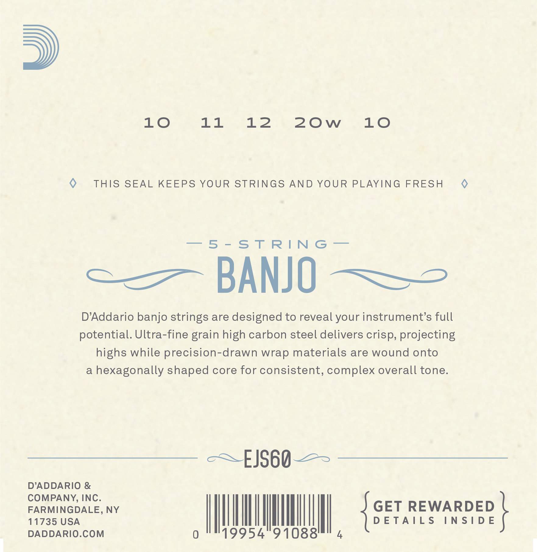 Struny na 5. strunní banjo D´ADDARIO EJS60 Loop end