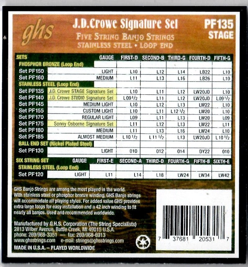 Struny na 5. strunní banjo GHS BANJO PF135 Professional medium light, stage