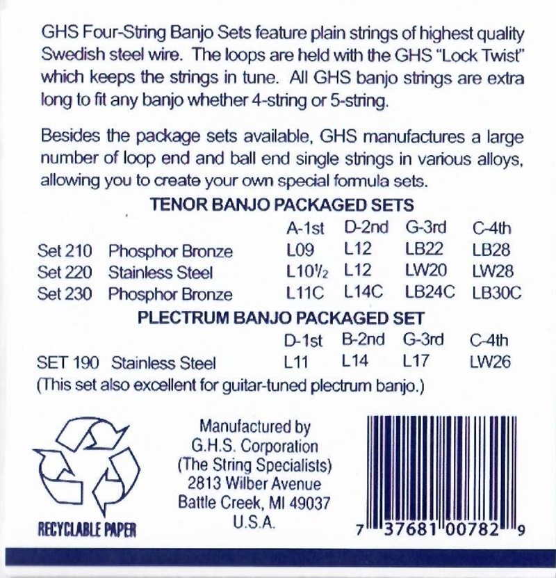 Struny na tenor banjo GHS SET 230 Medium