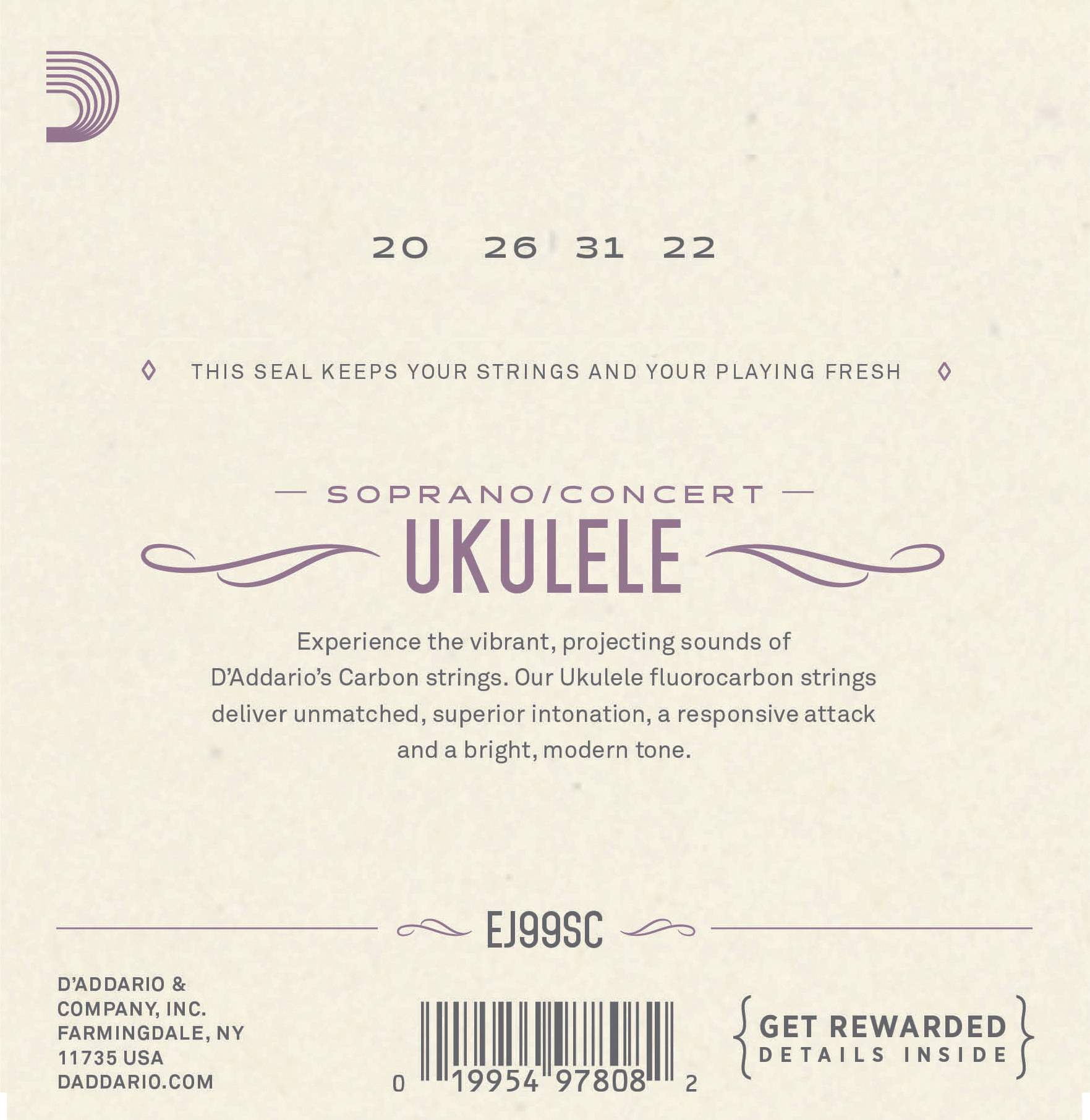Struny na sopránové nebo koncertní ukulele D´ADDARIO EJ99SC GCEA