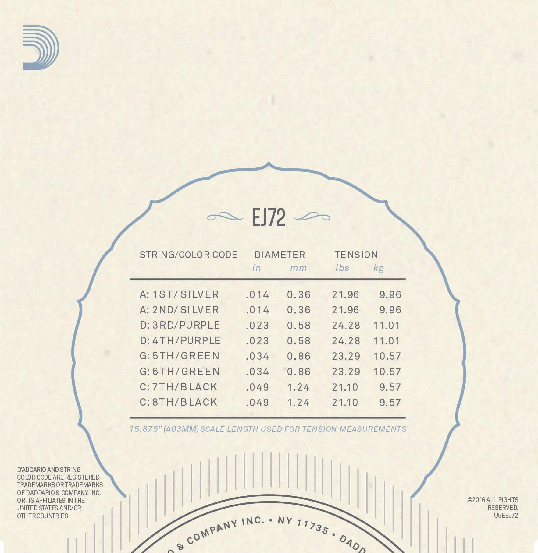 Struny na8. strunní Mandolu D´ADDARIO EJ72